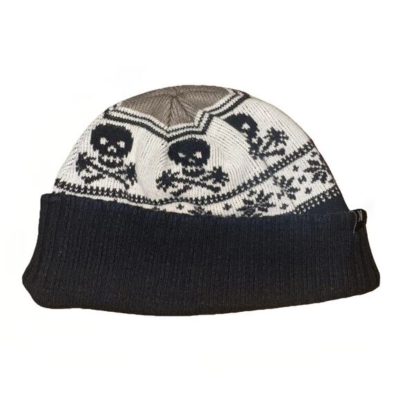 Hurley Skull & Crossbones Knit Beanie Black White Winter Hat - Picture 1 of 3